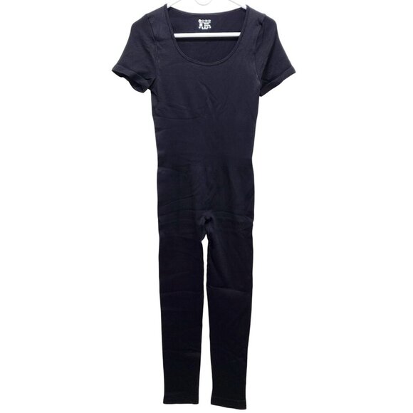 OQQ Black Short-Sleeve Scoop Neck Full-Length Bodysuit Womens Size L - Picture 2 of 11